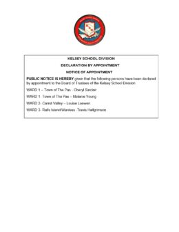 Kelsey School Division Board of Trustees – Appointment