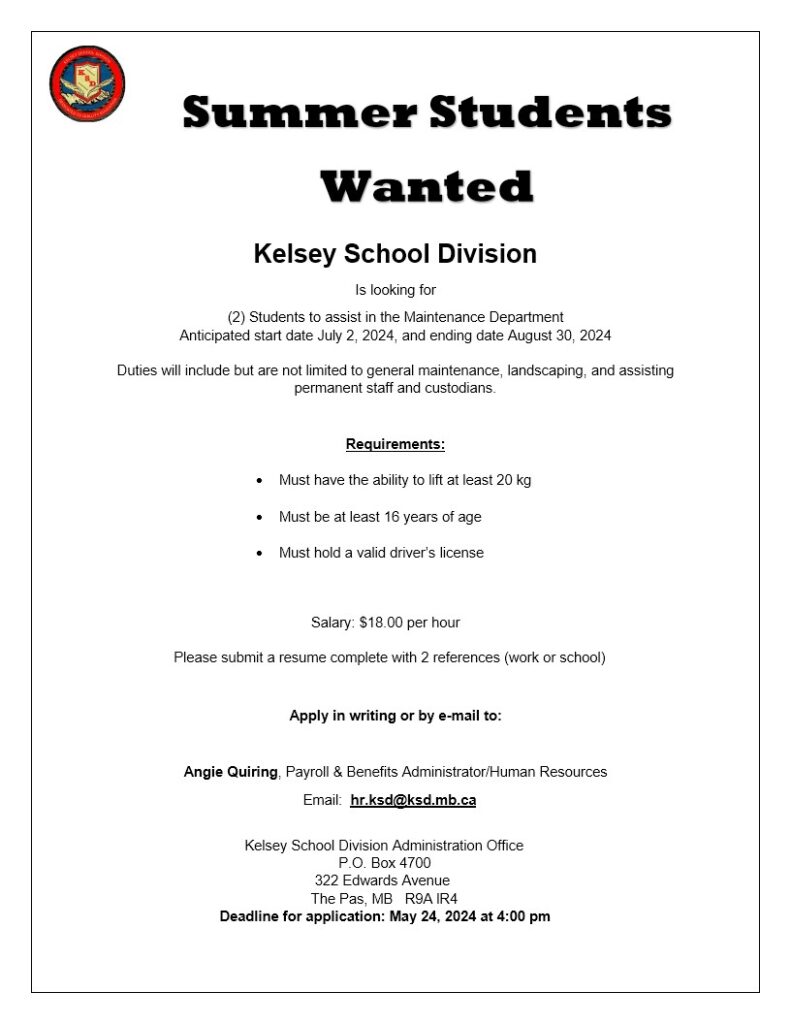 Looking for summer students to work 